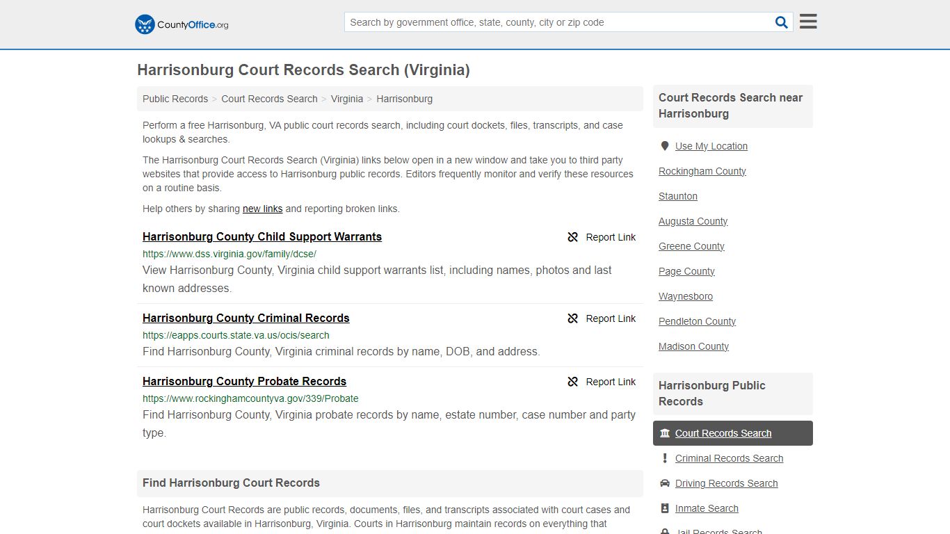 Harrisonburg Court Records Search (Virginia) - County Office